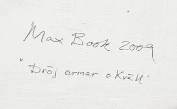Max Mikael Book, mixed media on panel signed 2009 verso.