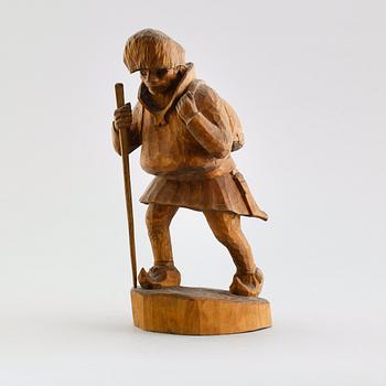 FIGUR, skuret trä, Bengt Jonsson, Kedträsk, Kusfors,  monogramsignerad BJ, 1900-talets första hälft.