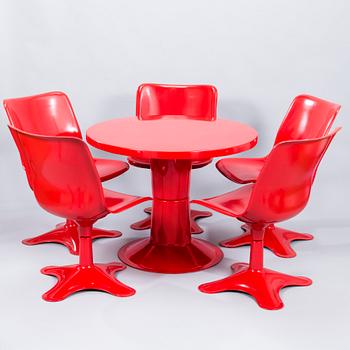 YRJÖ KUKKAPURO, a 1970's ' Saturnus' table and five '415A' chair for Haimi Finland.