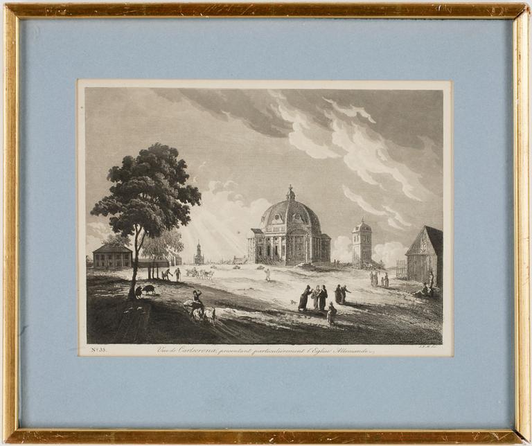 JOHAN FREDRIK MARTIN, efter, 3 st, akvatint, 1800-tal.