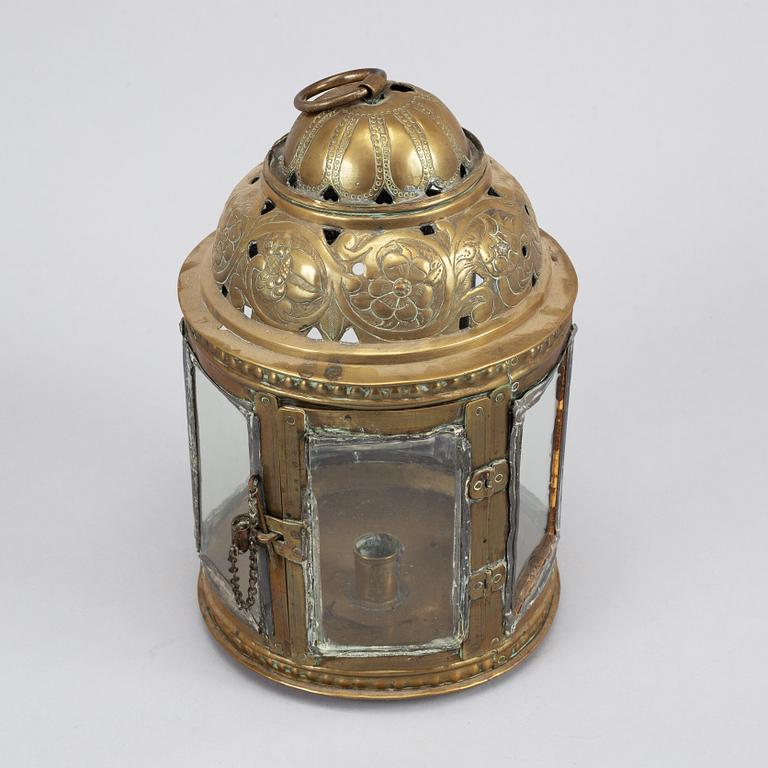 An 18th century brass lantern.