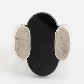 Silver and onyx ring.