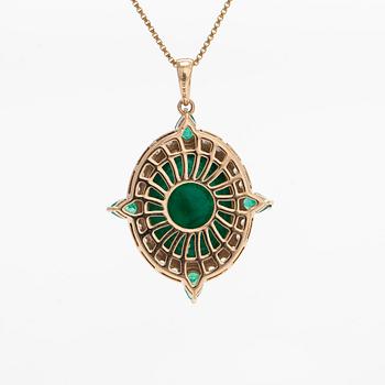 Halsband med hänge, 14K guld, smaragder och vita safirer. IGI sertifikat medföljer.