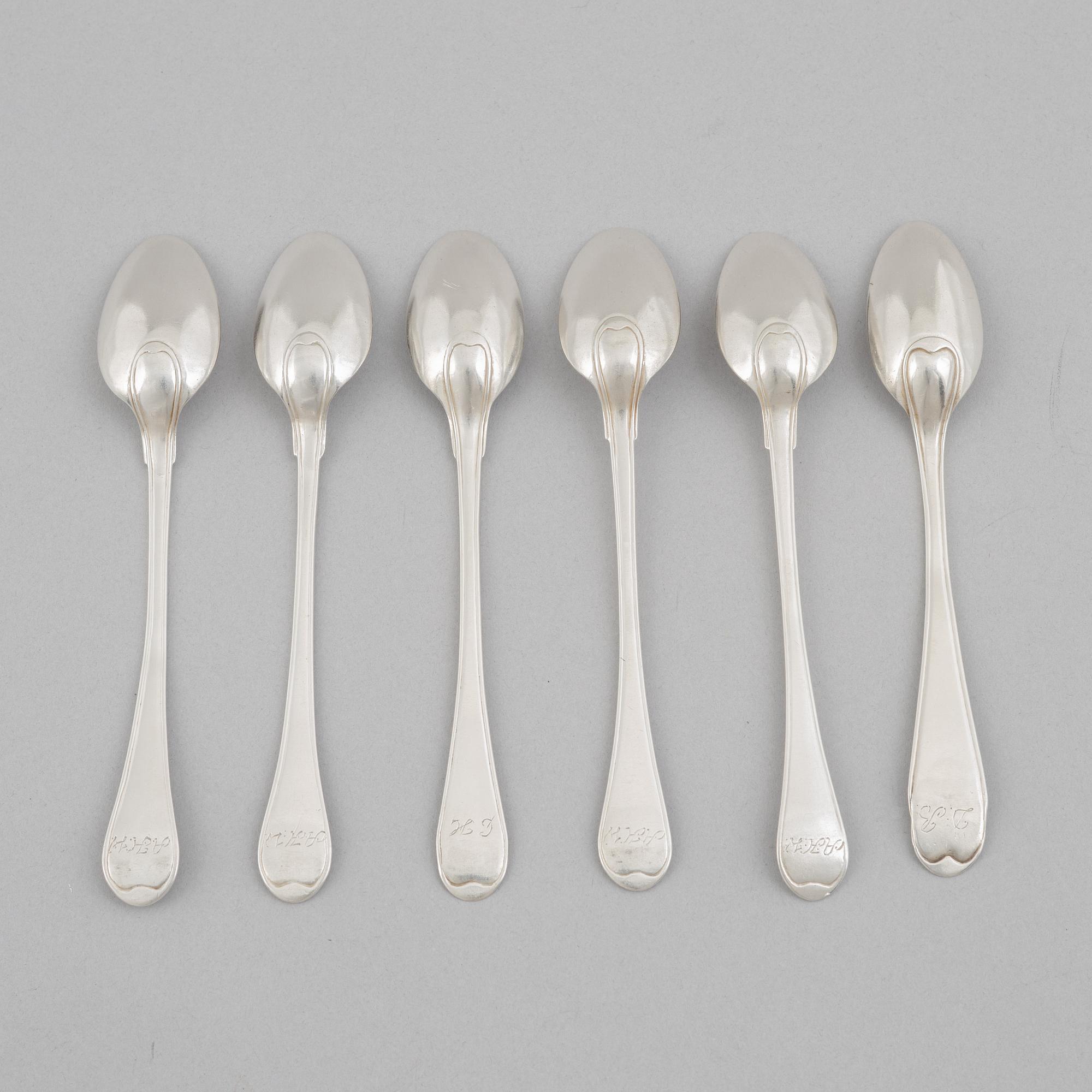 Six Swedish Silver Teaspoons, circa 1800.