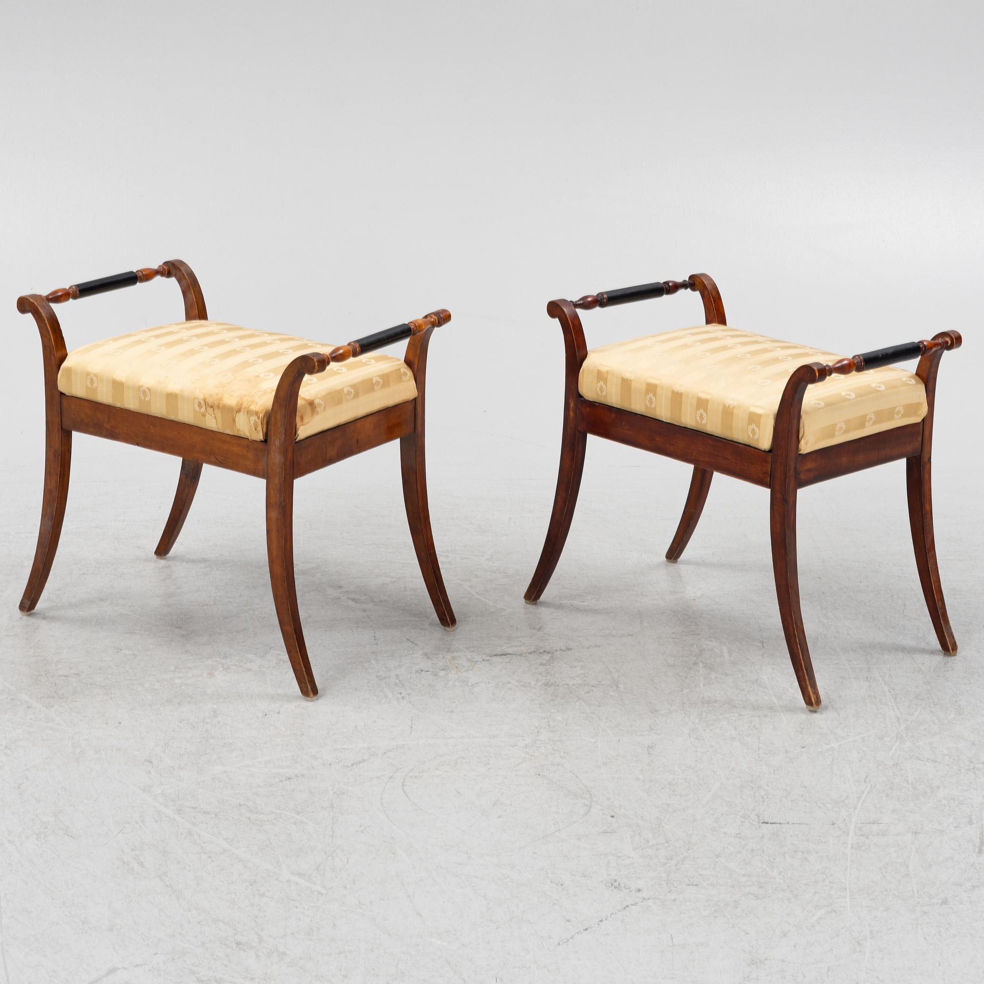 A pair of Swedish Empire stools, first half of the 20th Century.