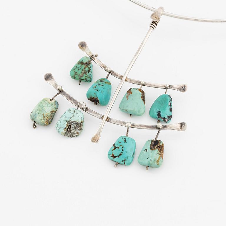 Vivianna Torun Bülow-Hübe, a pendant, silver with turquoises, executed in her own studio, most likely 1950's.