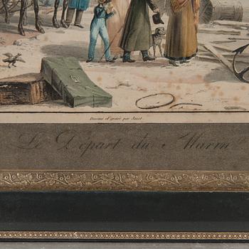 JEAN PIERRE MARIE JAZET, handkolorerad etsning, 1800-talets början.