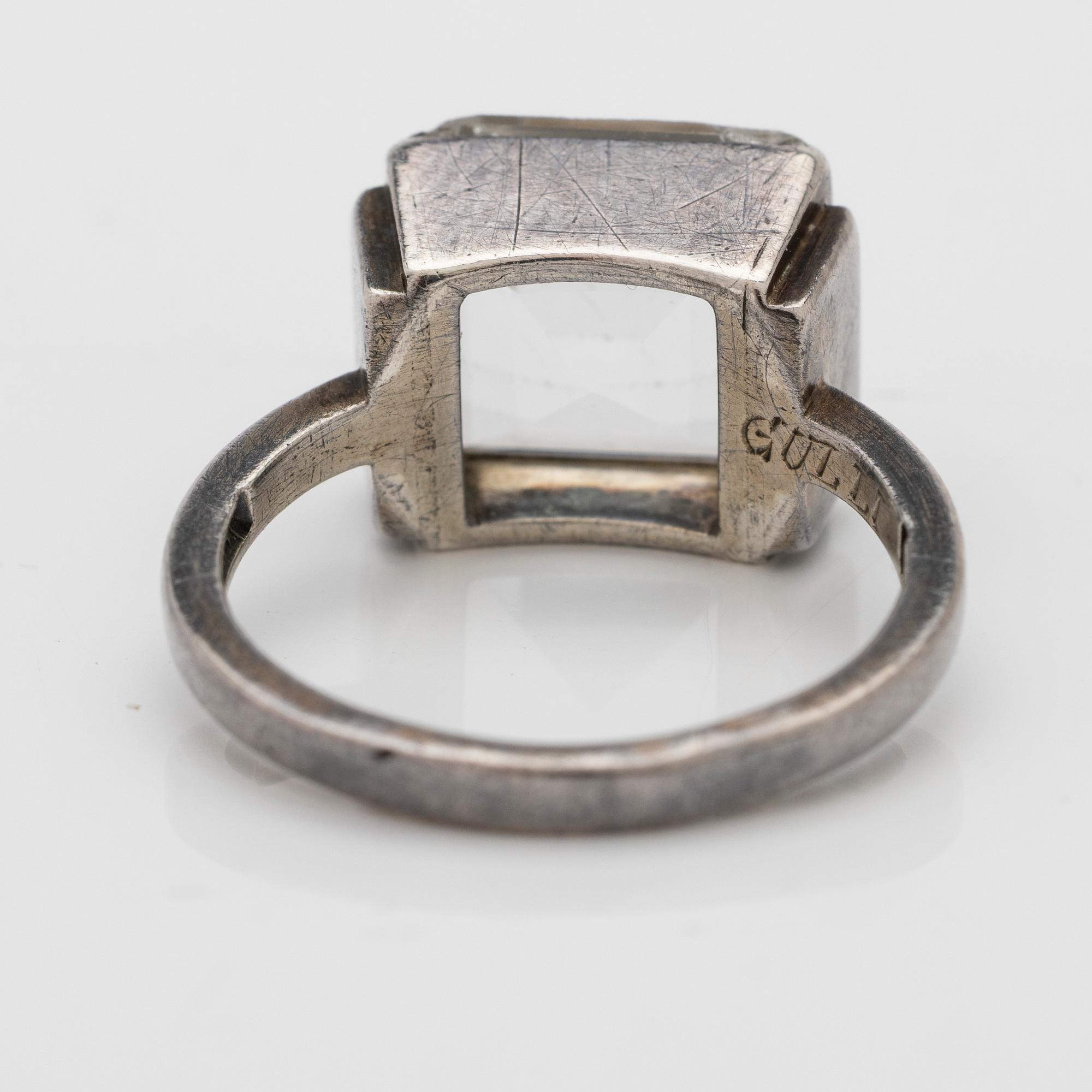 Wiwen Nilsson, Ring, sterling silver with faceted rock crystal, Lund 1947.
