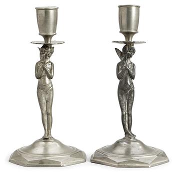 451. A pair of pewter candlesticks, probably Firma Svenskt Tenn, Stockholm 1920's.