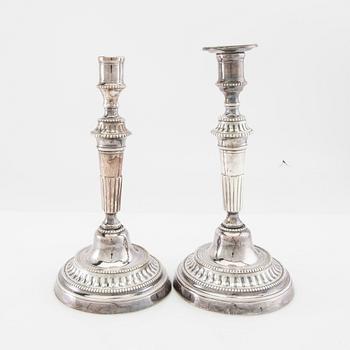 Candle holders, 2 pairs of silver-plated metal, first half of the 20th century.