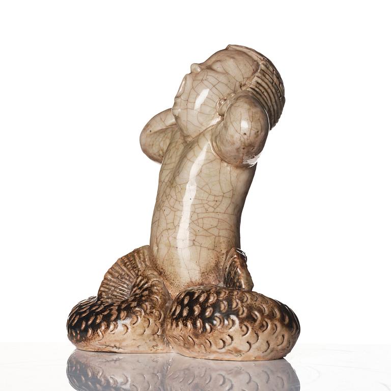 skulptur, gäspande najad, stengods, Arabia, Finland, 1930-40-tal.