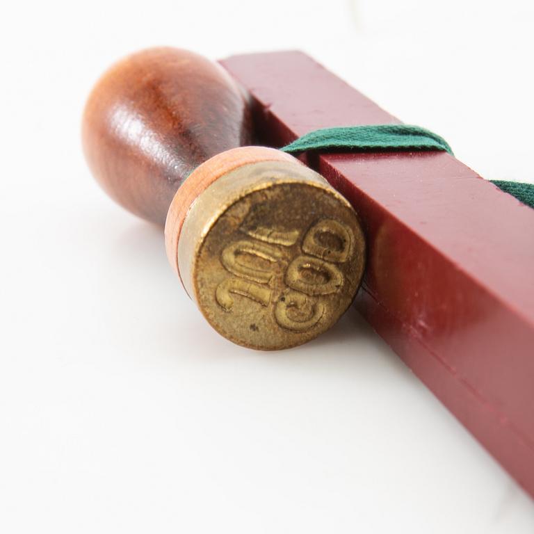 A collection of gnomes and lacquer sticks with seals 19 dlr first half/mid 20th century.