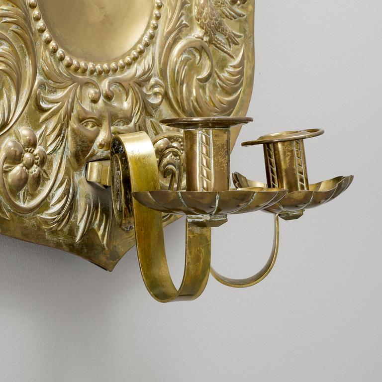 VÄGGPLÅT, mässing, barockstil, omkring 1900.