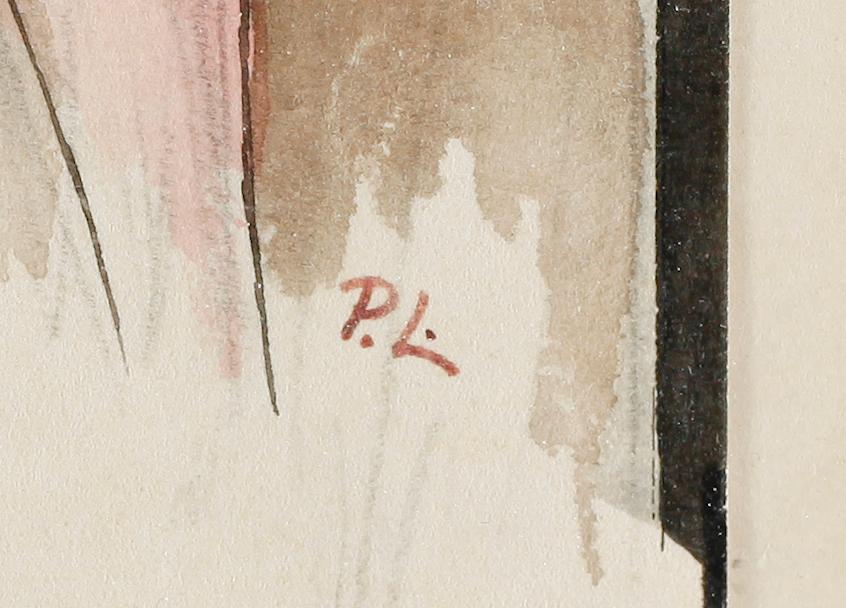 OKÄND KONSTNÄR, blandteknik, monogramsignerad PL.