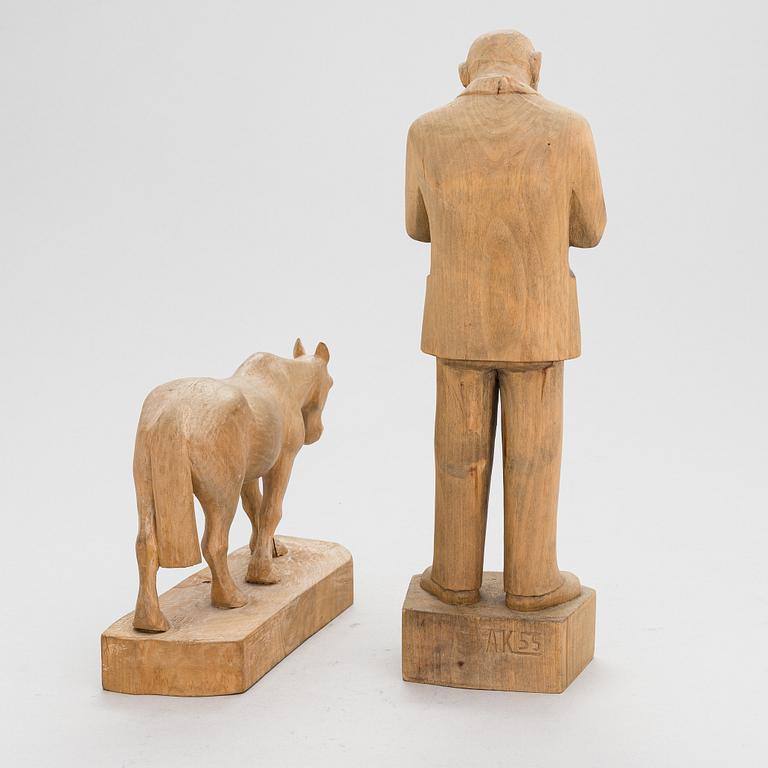 Albin Kaasinen, two wooden sculptures, one signed and dated -55.
