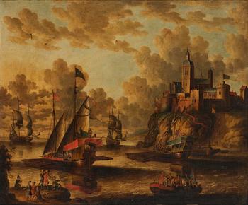 704. Peter van den Velde, follower of, Ship below the castle.