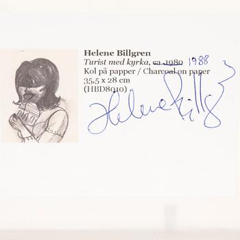 Helene Billgren, kol på papper, 1988, signerad på etikett a tergo.