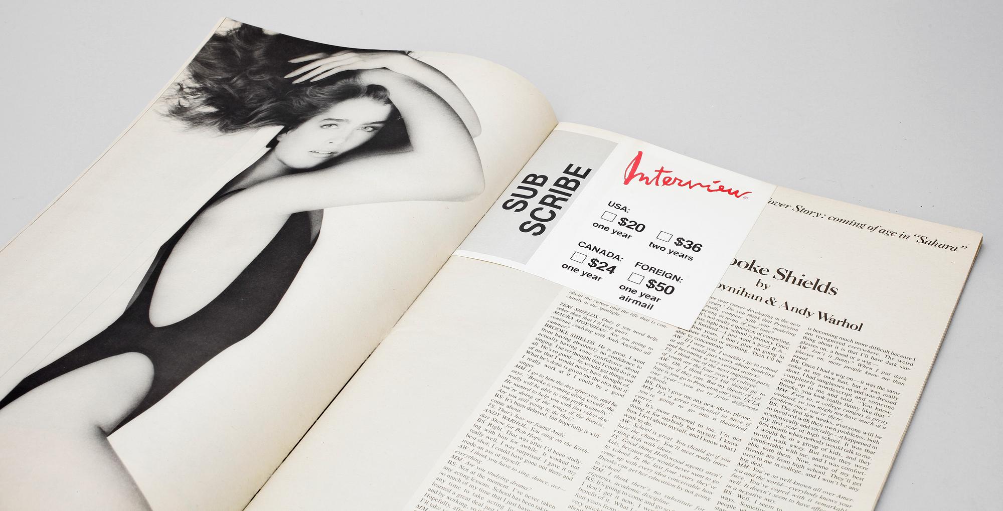 ANDY WARHOL, Tidskrift, "Interview". Sign. Brooke Shields på omslaget.