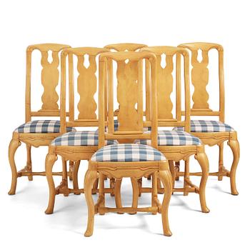 73. A set of six swedish late-Baroque chairs, Stockholm, first part 18th century.