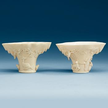 1679. A set of two blanc de chine libation cups, Qing dynasty.