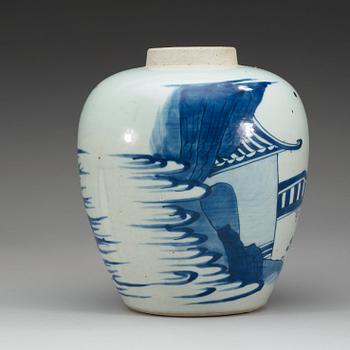A blue and white Transitional jar, 17th Century.