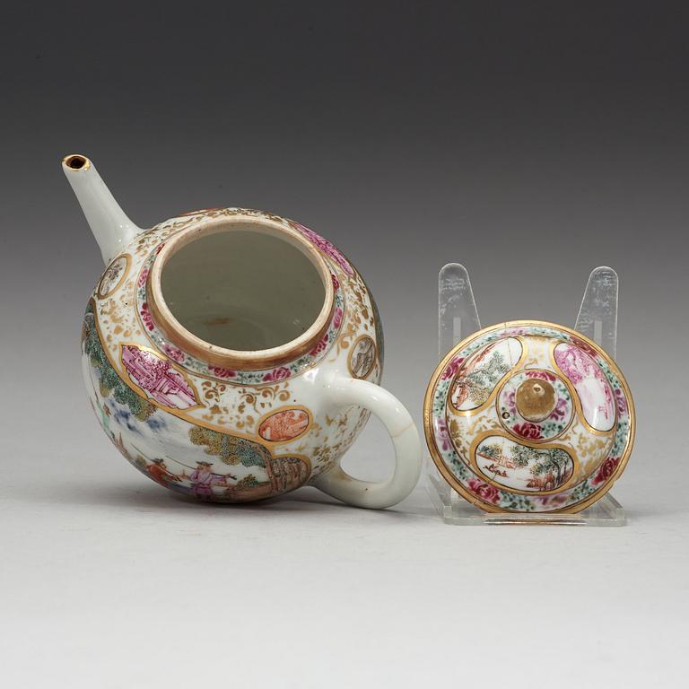 A famille rose 'European Subect' tea pot with cover, Qing dynasty, Qianlong (1736-95).