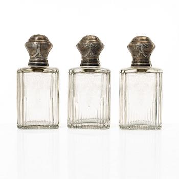 Candelabra, 3 pcs, silver and glass, France, late 19th century.