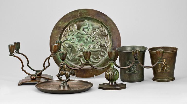 PARTI BRONS, 7 delar, bl.a. GAB o Ystad, 1930-tal.