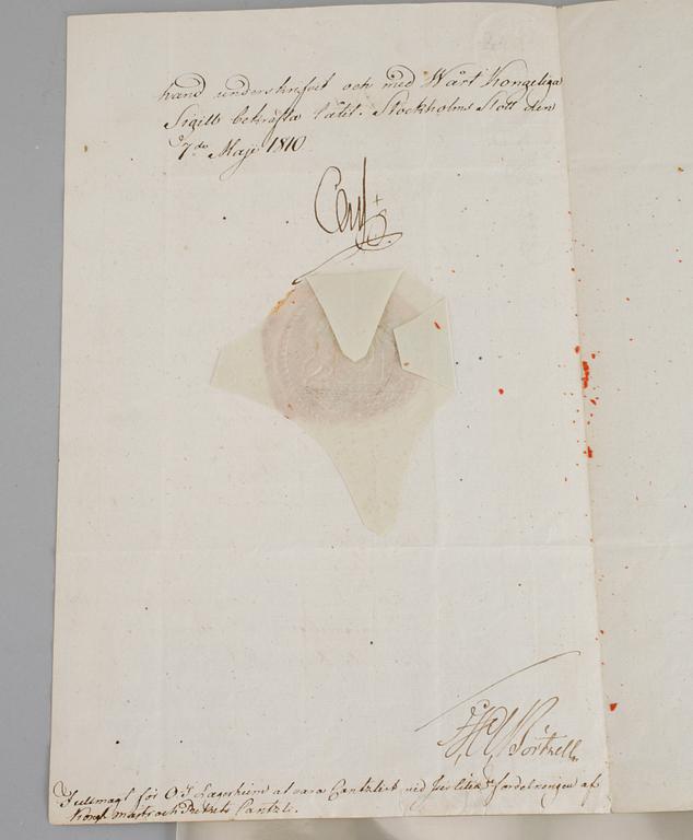 Four letters from Karl XIII, signed and dated 1794- 1810.