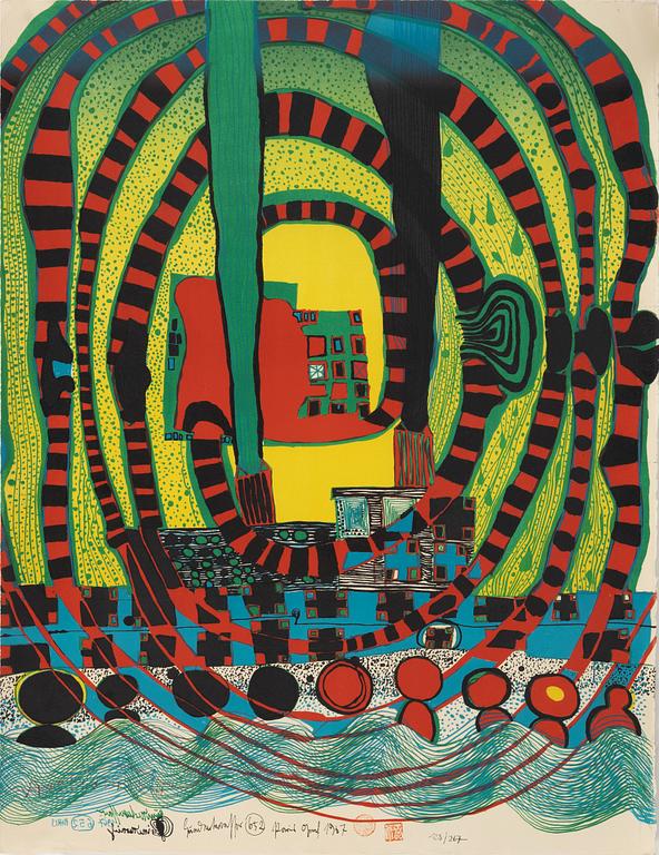 Friedensreich Hundertwasser, lithograph in colours, 1967, signed 128/267.