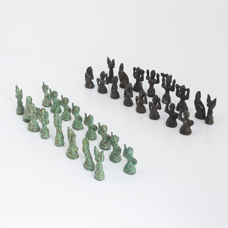 32 chess pieces, patinated bronze, second half of the 20th Century.