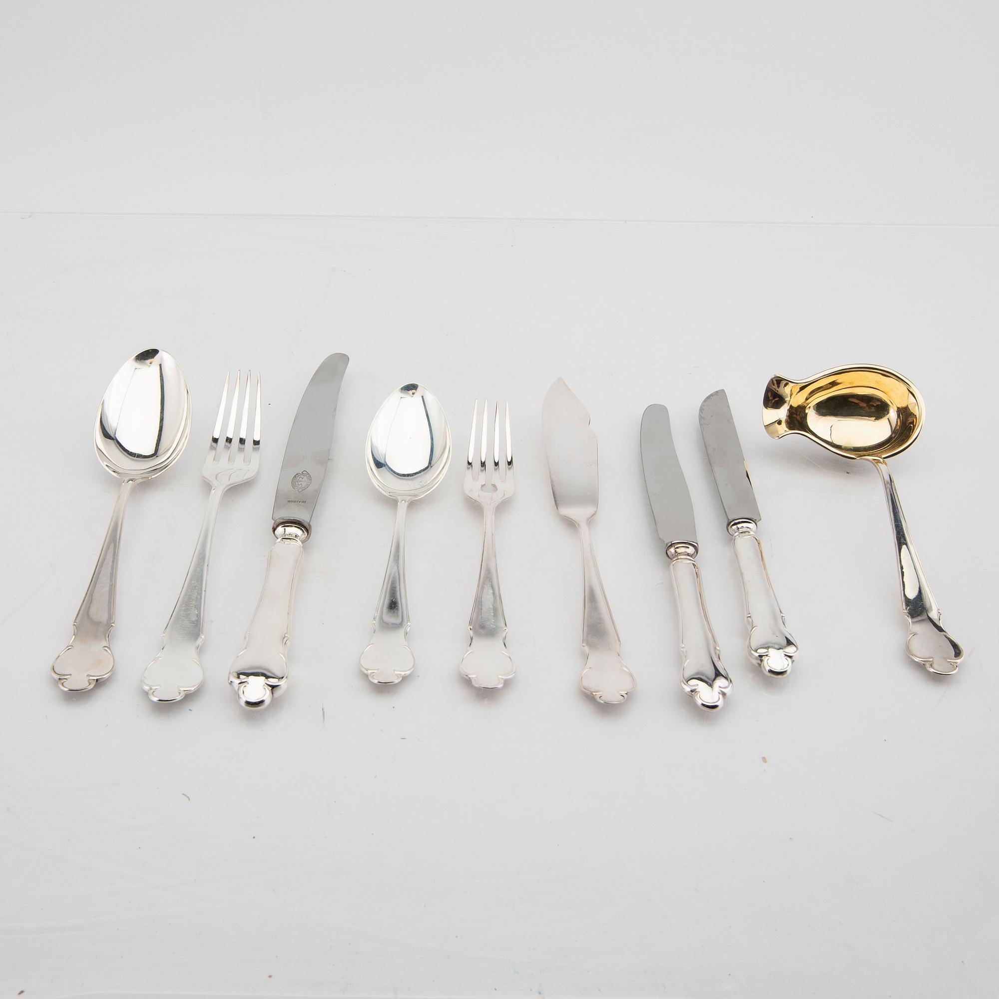 A Swedish 20th century set of 98 pcs if sivler cutlery "Disa" Mark of MGAB Uppsala, total weight 5312 grams.