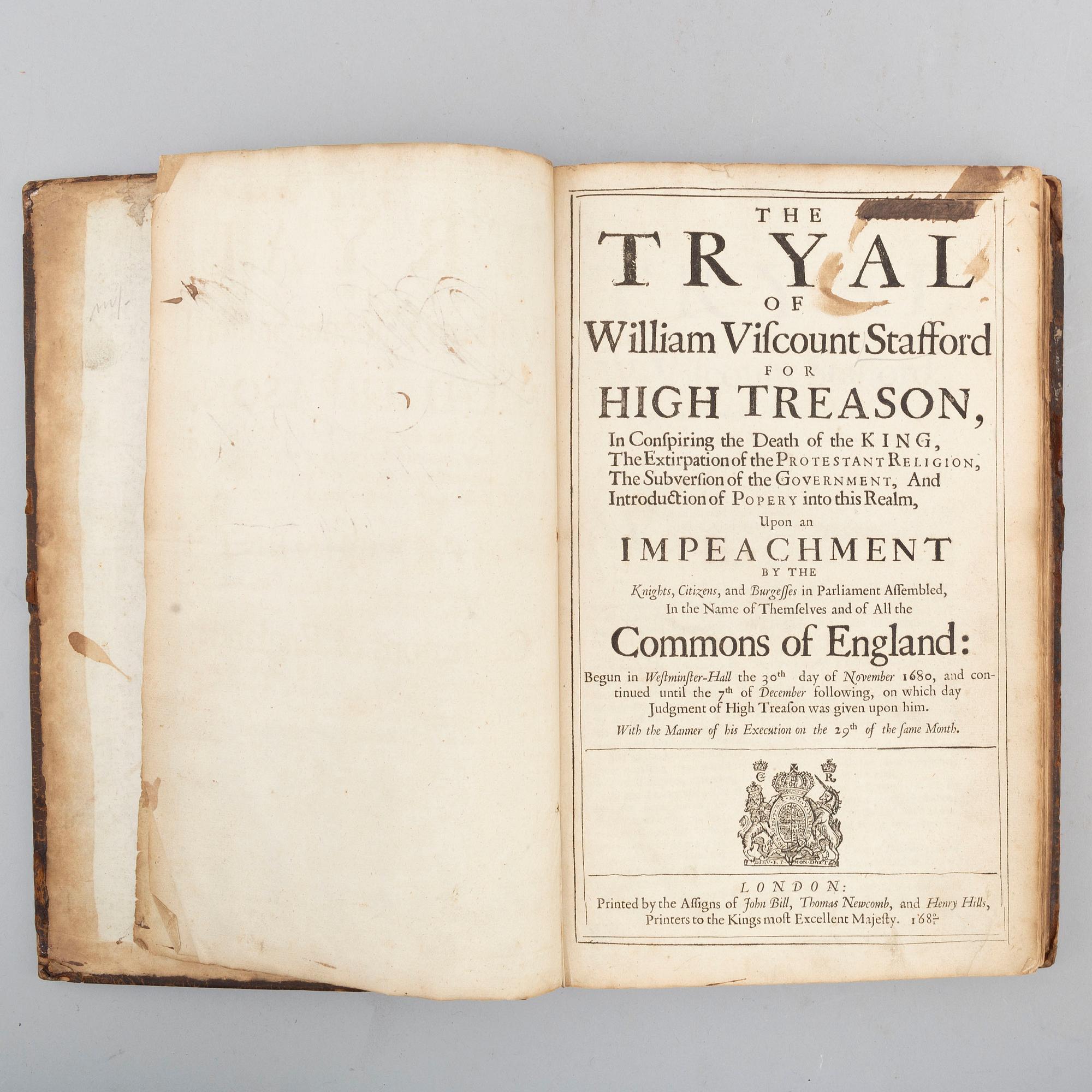 BOOK, Trial and execution of Viscount Stafford 1680 / The Popish Plot.
