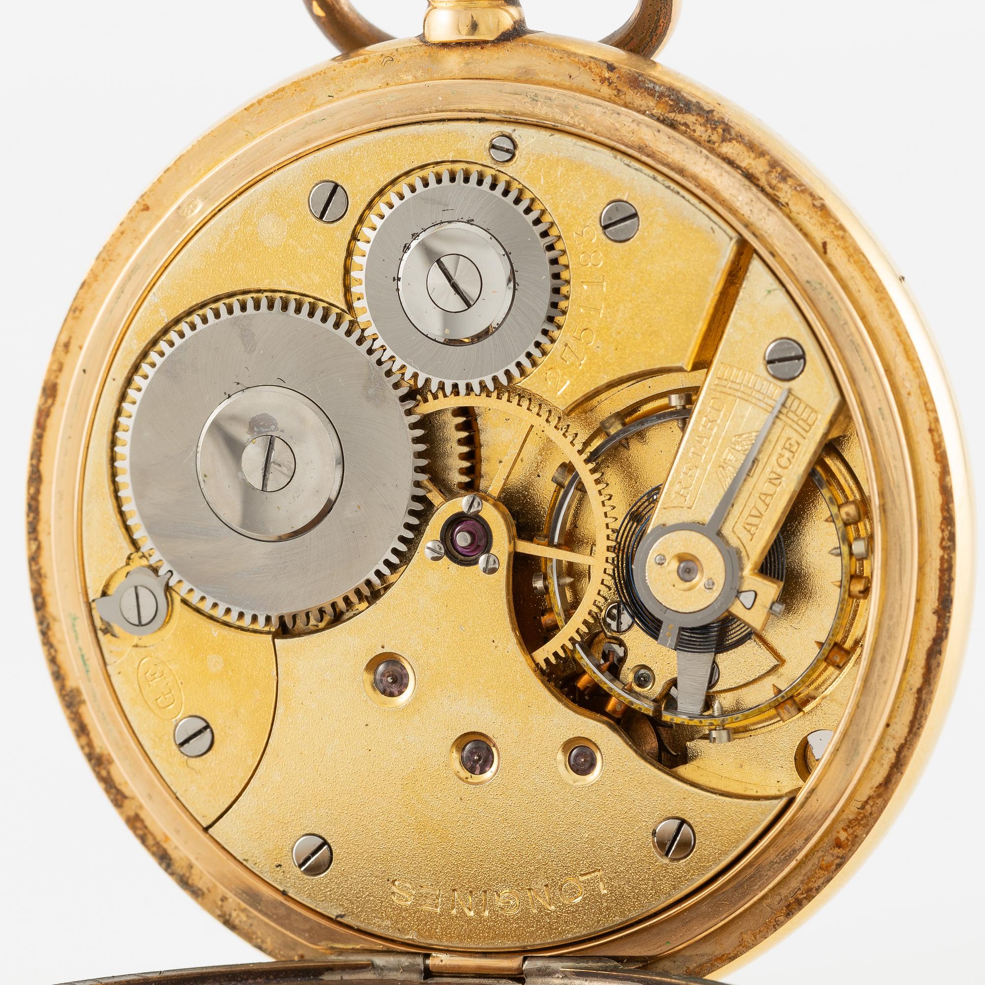 Longines, fickur, 18K guld, 49 mm.