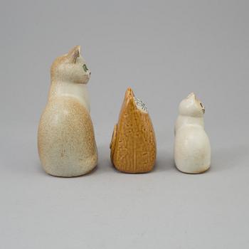 LISA LARSON, three stoneware cat figurines from Gustavsberg.