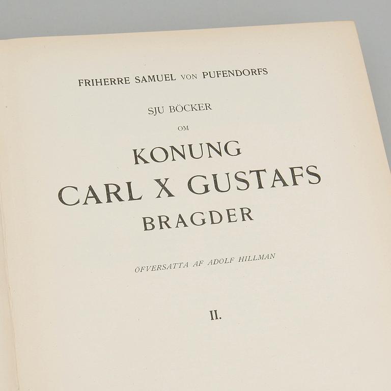 BÖCKER, 2 vol, "Konung Carl X Gustafs Bragder", Samuel von Pufendorf, Wahlström & Widstrand, 1915.