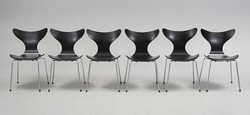 STOLAR, 6st, "Liljan / Måsen / Mågen", Arne Jacobsen, Fritz Hansen, 1973.