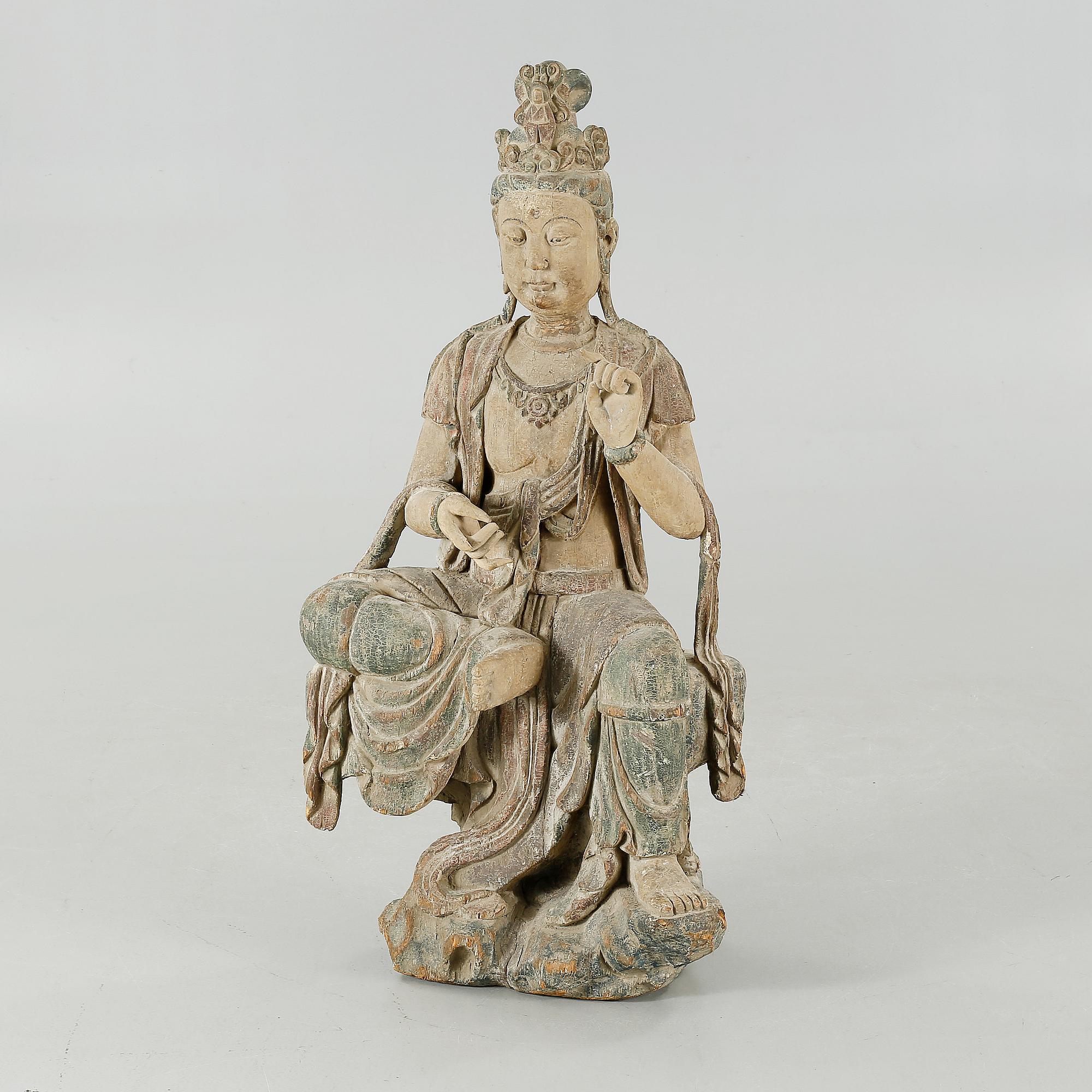 A Chinese 20th century wooden bodhisattva.