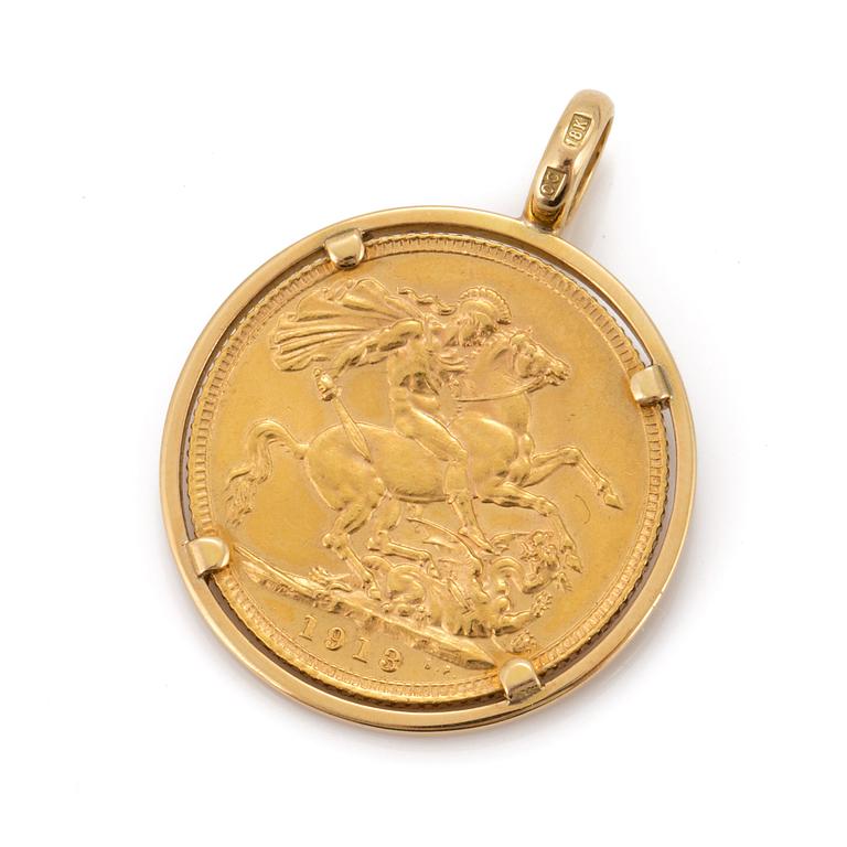 A 21,6K gold 1913 Sovereign coin pendant.