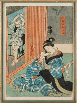 SAMLING TRÄSNITT, 7 st, Japan, 1800-/1900-tal.