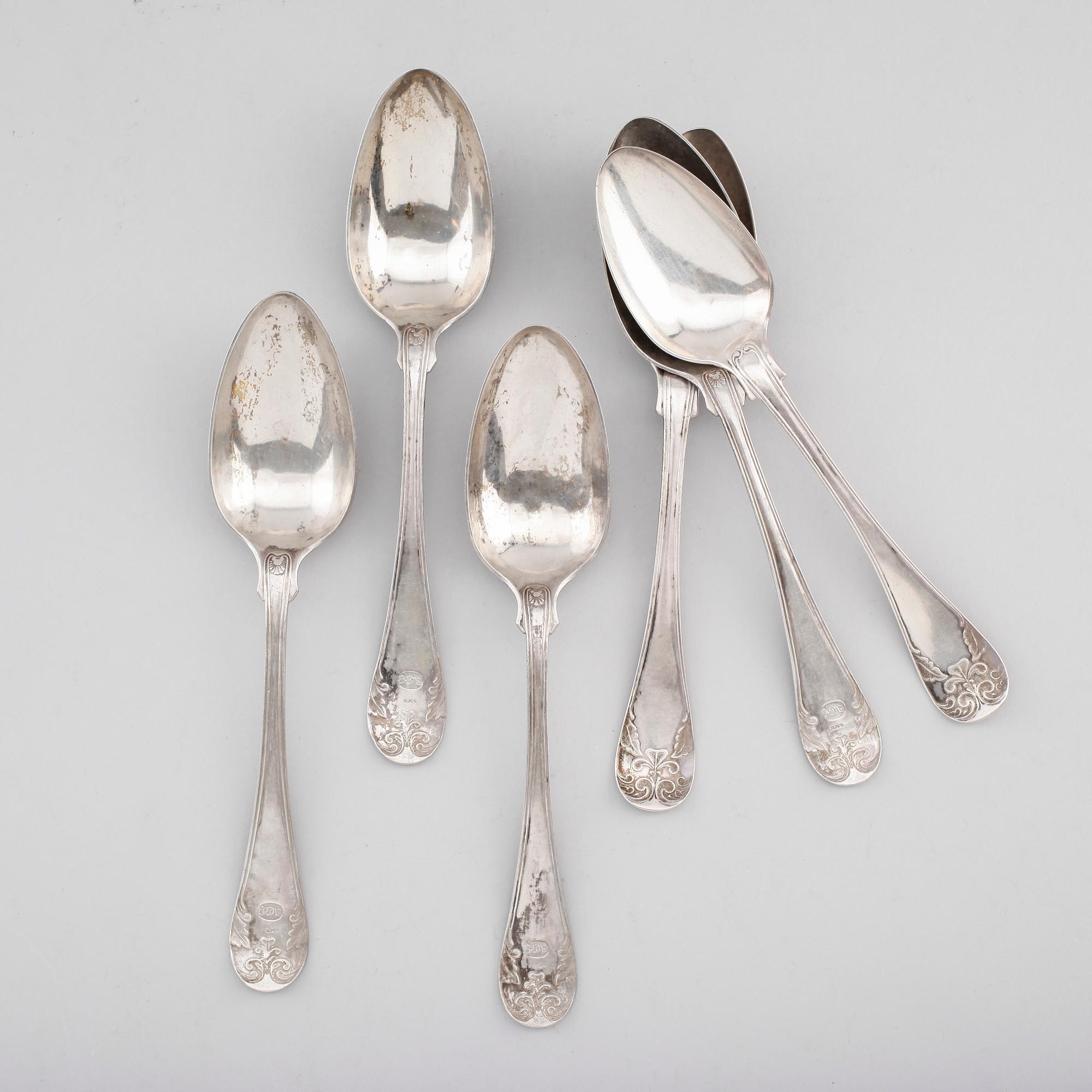 MATSKEDAR, 6 st snarlika, svenska stämplar, 1841/1888. Vikt ca 384 gram.