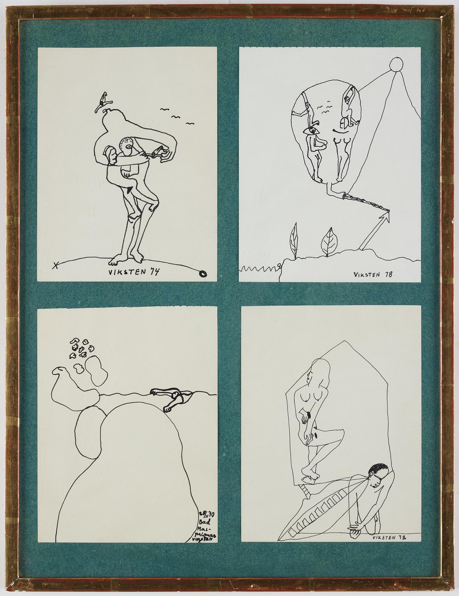 Hans Viksten, 4 framed indian ink drawings, signed and dated -70, -72, -74, -78.