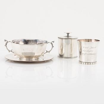 A Swedish silver Bowl, Dish, Beaker and Lided Box.