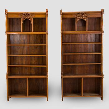 Bokhyllor, 2 st, jugend, Sverige kring år 1900.