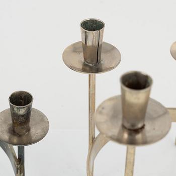 Harry Boström, kandelabrar, 4 st, vitmetall, 'Spiral', Bo Svensk.