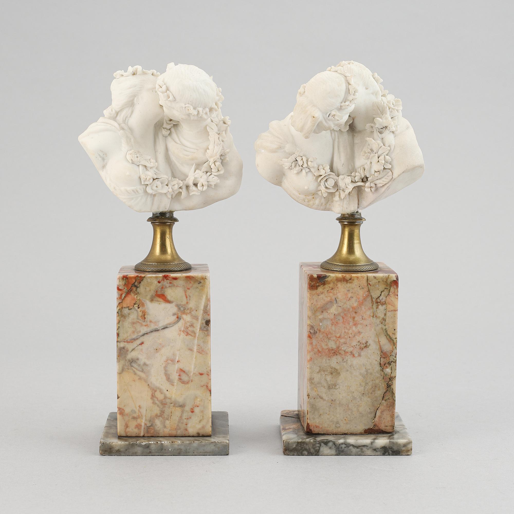 Jean-Antoine Houdon, afteer. A pair. Parian.