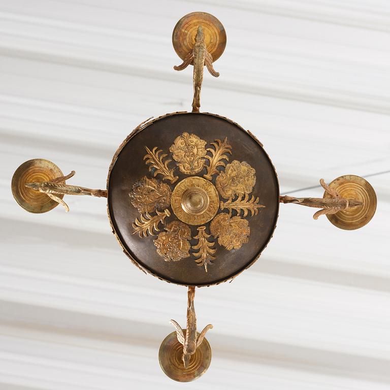 A Swedish Empire four-light hanging-lamp, first part of the 19th century.