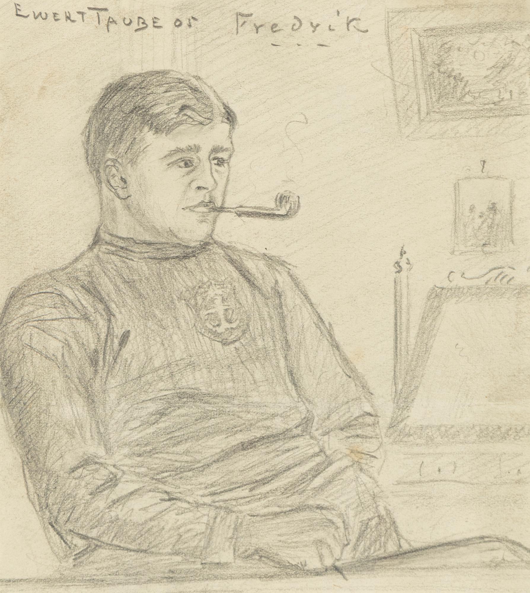 Evert Taube, teckning, blyerts, signerad.