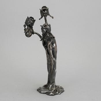 KANDELABER, vitmetall, jugend, signerad Claude Bonnefond, tidigt 1900-tal.