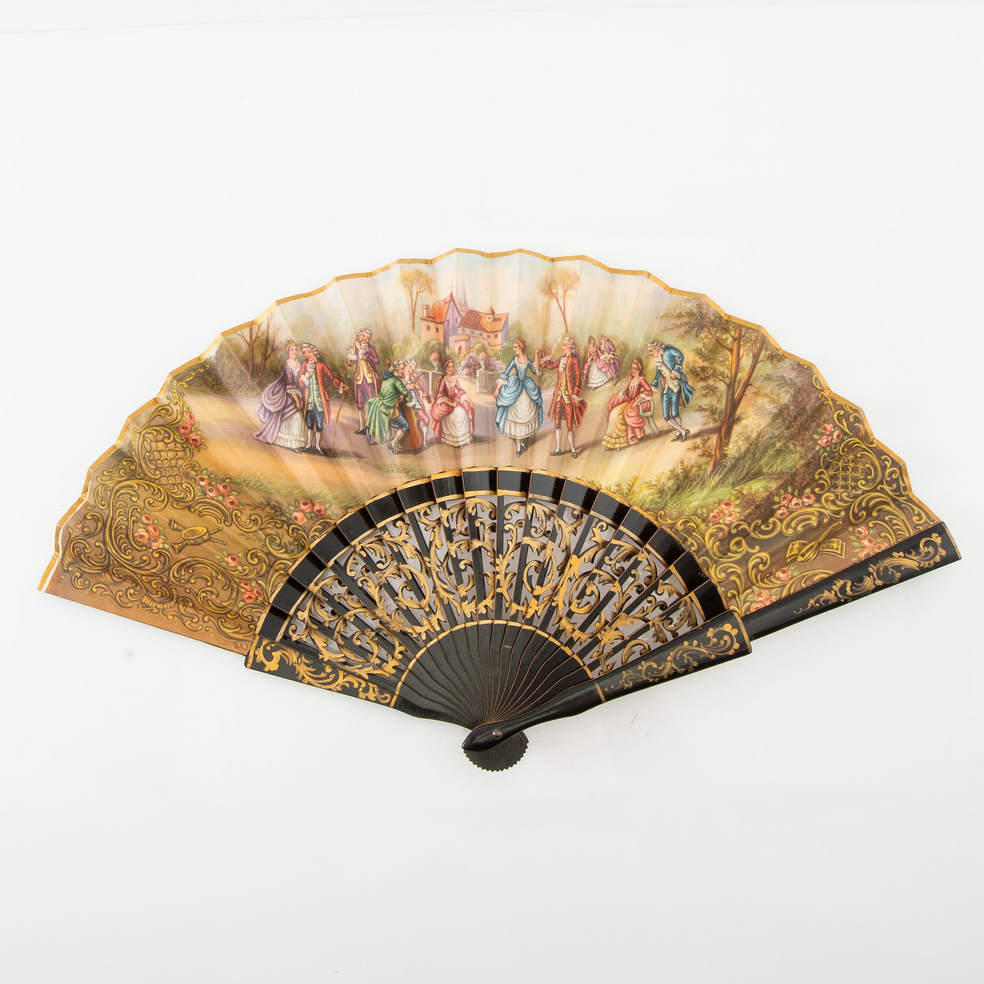 Glove case a pair and fans a pair around 1900.